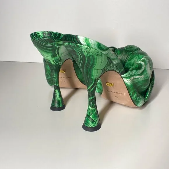 GIAMBATTISTAVALLI Maxi Green Marble Knot Mules Women's Heel Sandals Si…